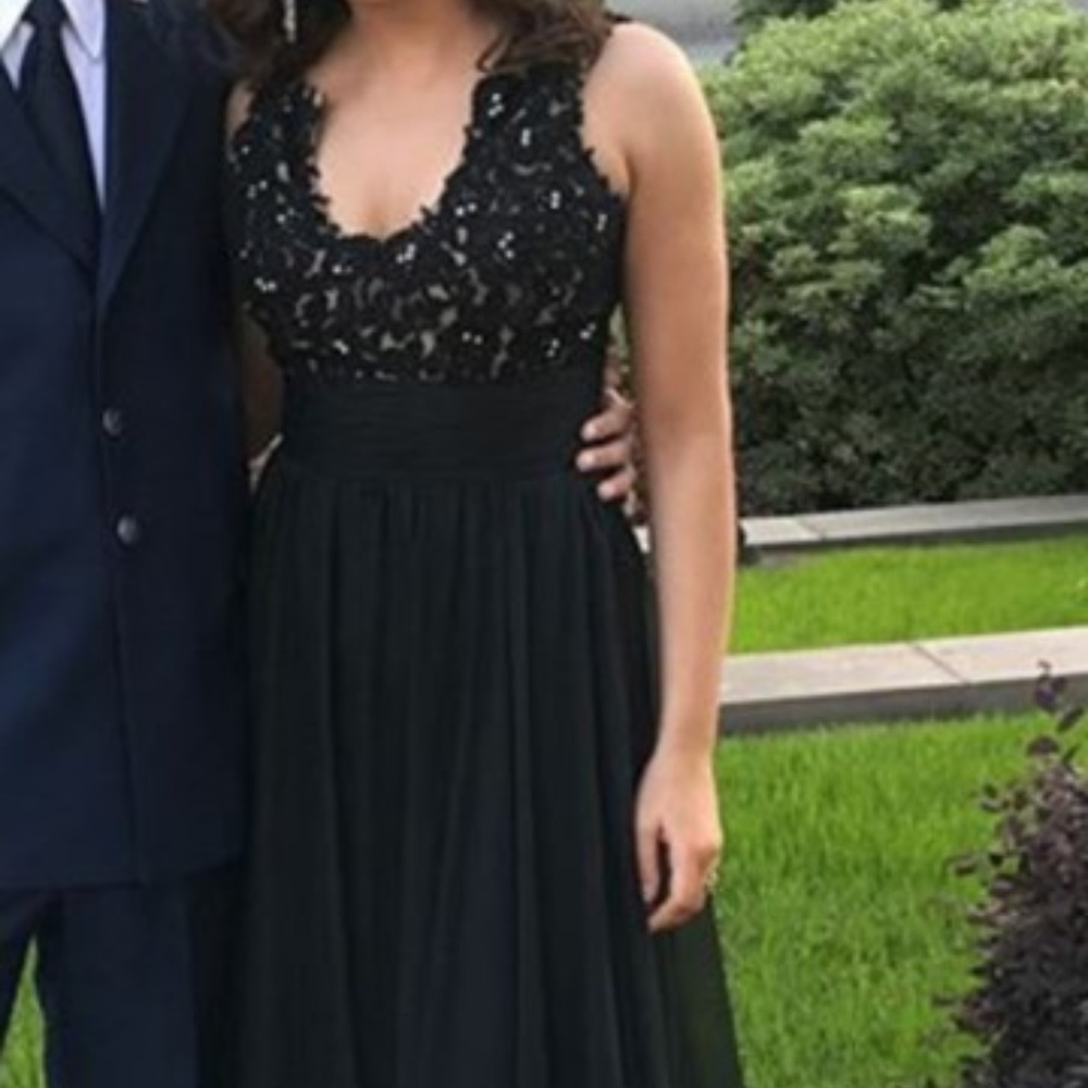 Sherri Hill Black Long Chiffon Gown
